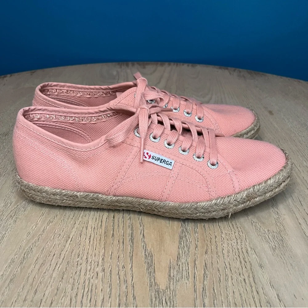 Superga Women's Espadrille Sneakers Coral Pink Lace Up Size 39.5 / US 8.5